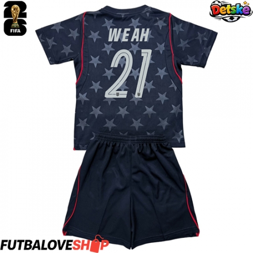 Dres Spojené štáty Timothy Weah #21 Preč pre deti MS 2026 Krátky Rukáv (+ trenírky)